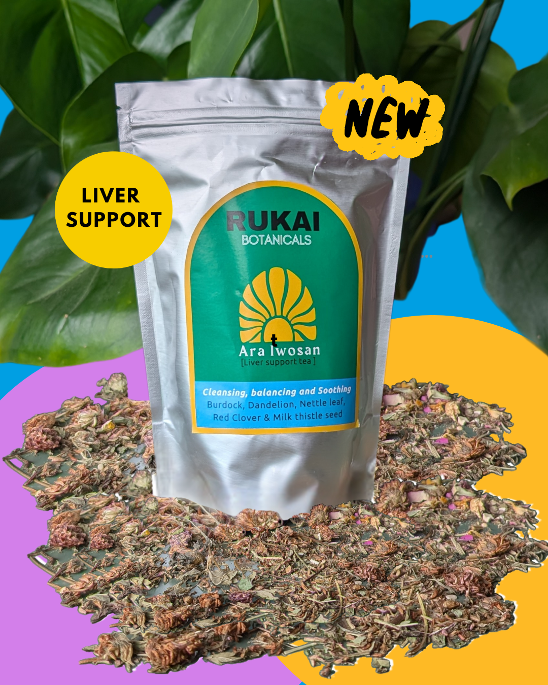 Herbal tea blend for eczema and skin detox support clear skin with organic herbs burdock, dandelion, nettle lea, red clover and milk thistle blend - Rukai Botanicals